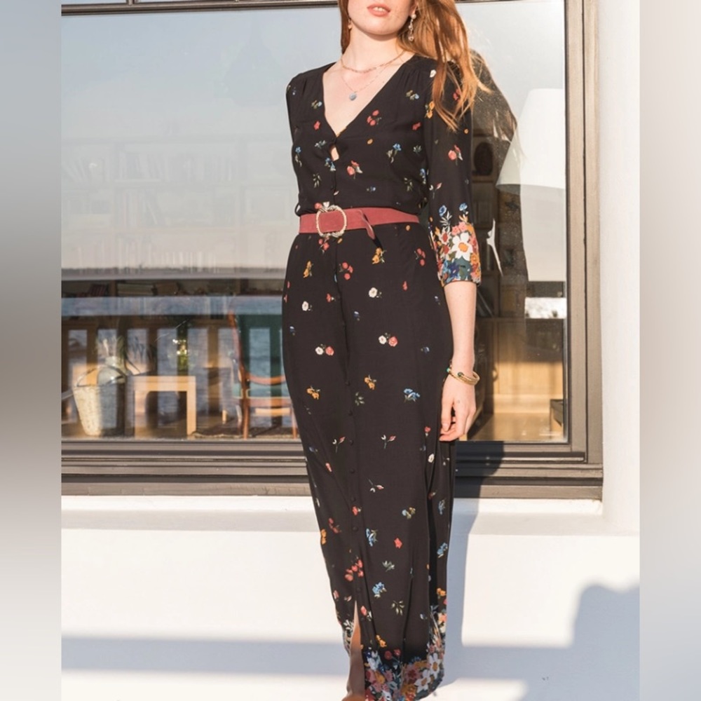 Sezane Gillian Dress Maxi Multicolor Floral Printed Boudoir Size 36 US 4 - Picture 2 of 9